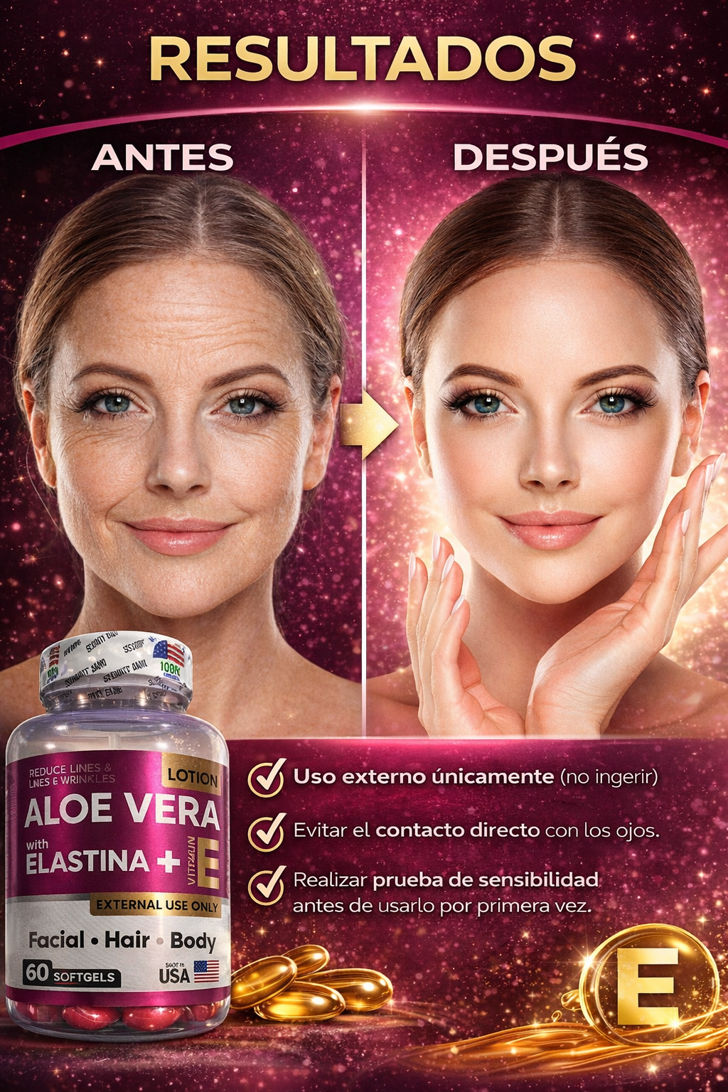 Aloe Vera y Elastina + vitamina E X 60 CAPSULAS